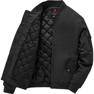 Mens Windproof Bomber Jacket Quilted Winter Coat Warm Water Resistant Pockets
